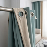 Rideau Occultant Blackout - Vert d'Eau et Beige - oeillets