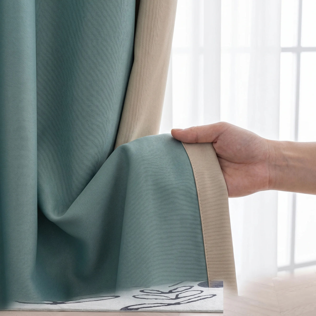 Rideau Occultant Blackout - Vert d'Eau et Beige - texture