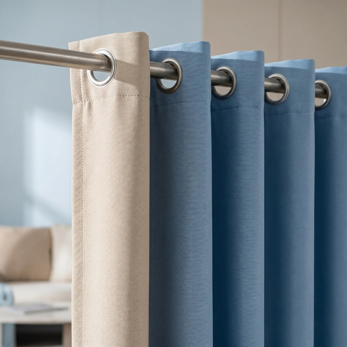 Rideau Occultant - Bleu et Beige - oeillets
