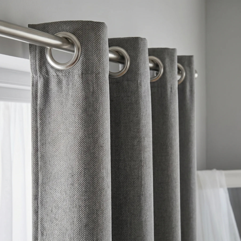 Rideau Semi Occultant - Gris à Chevron - oeillets