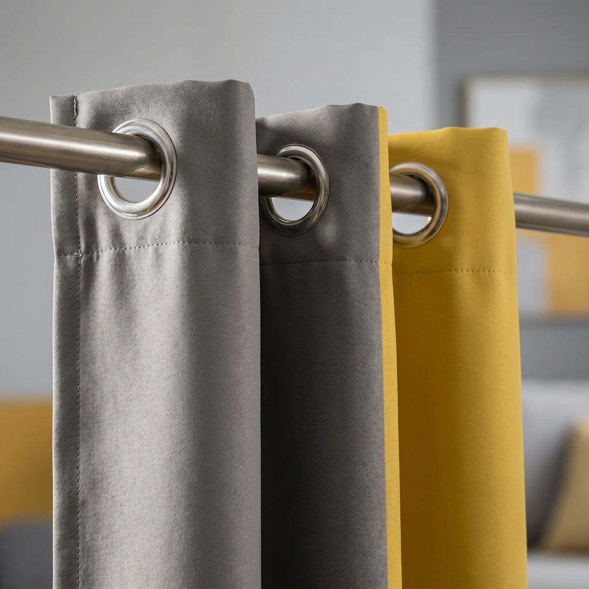 Rideau Semi Occultant - Jaune et Gris - oeillets