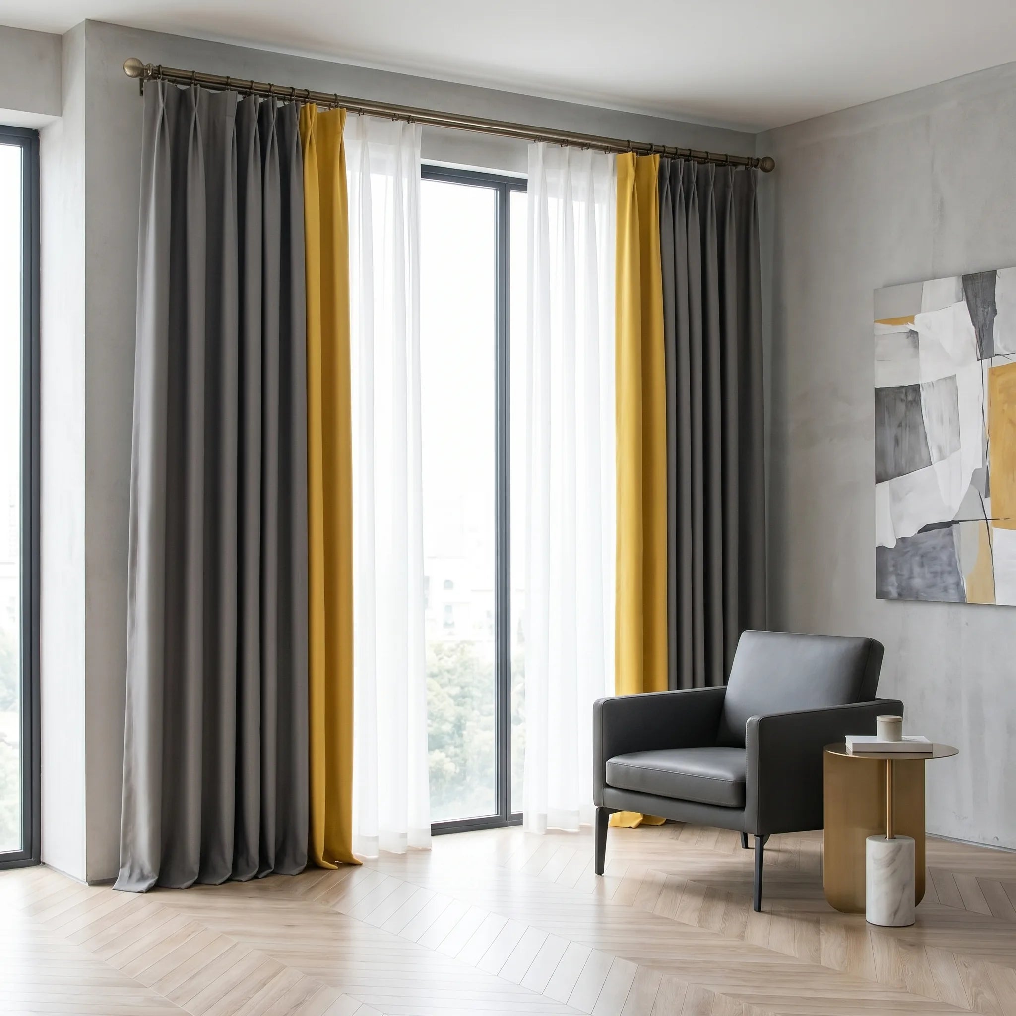 Rideau Semi Occultant - Jaune et Gris - situation