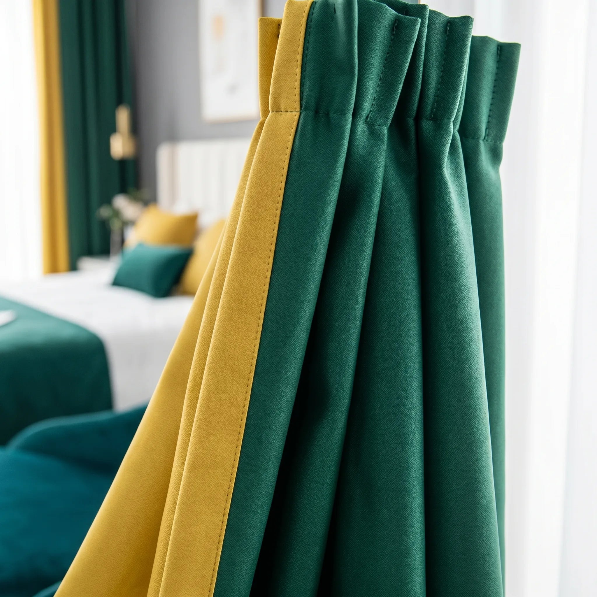 Rideau Semi Occultant - Jaune et Vert Sapin - closeup
