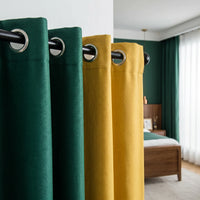 Rideau Semi Occultant - Jaune et Vert Sapin - oeillets