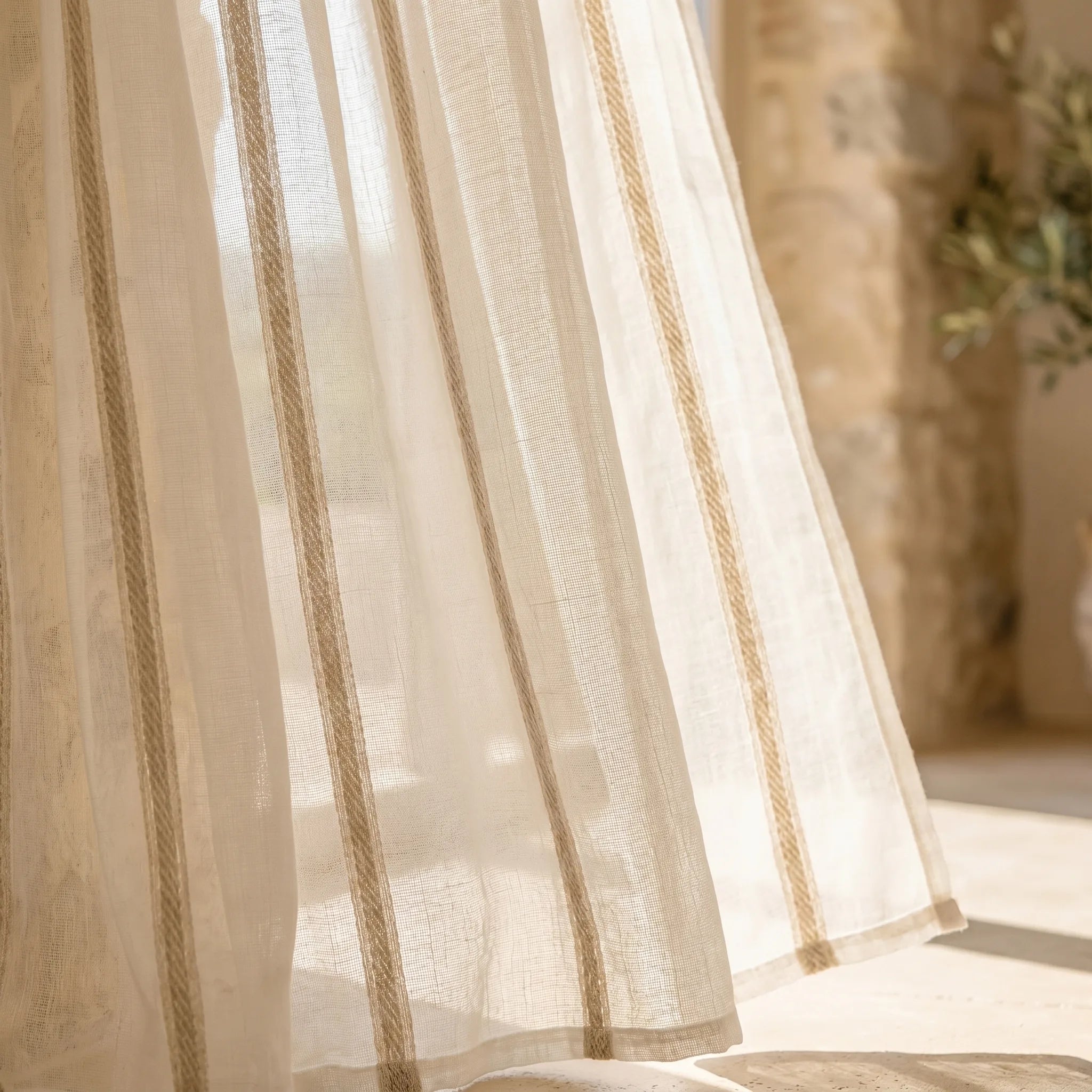 Rideau Voilage - Beige à Rayures - closeup Image