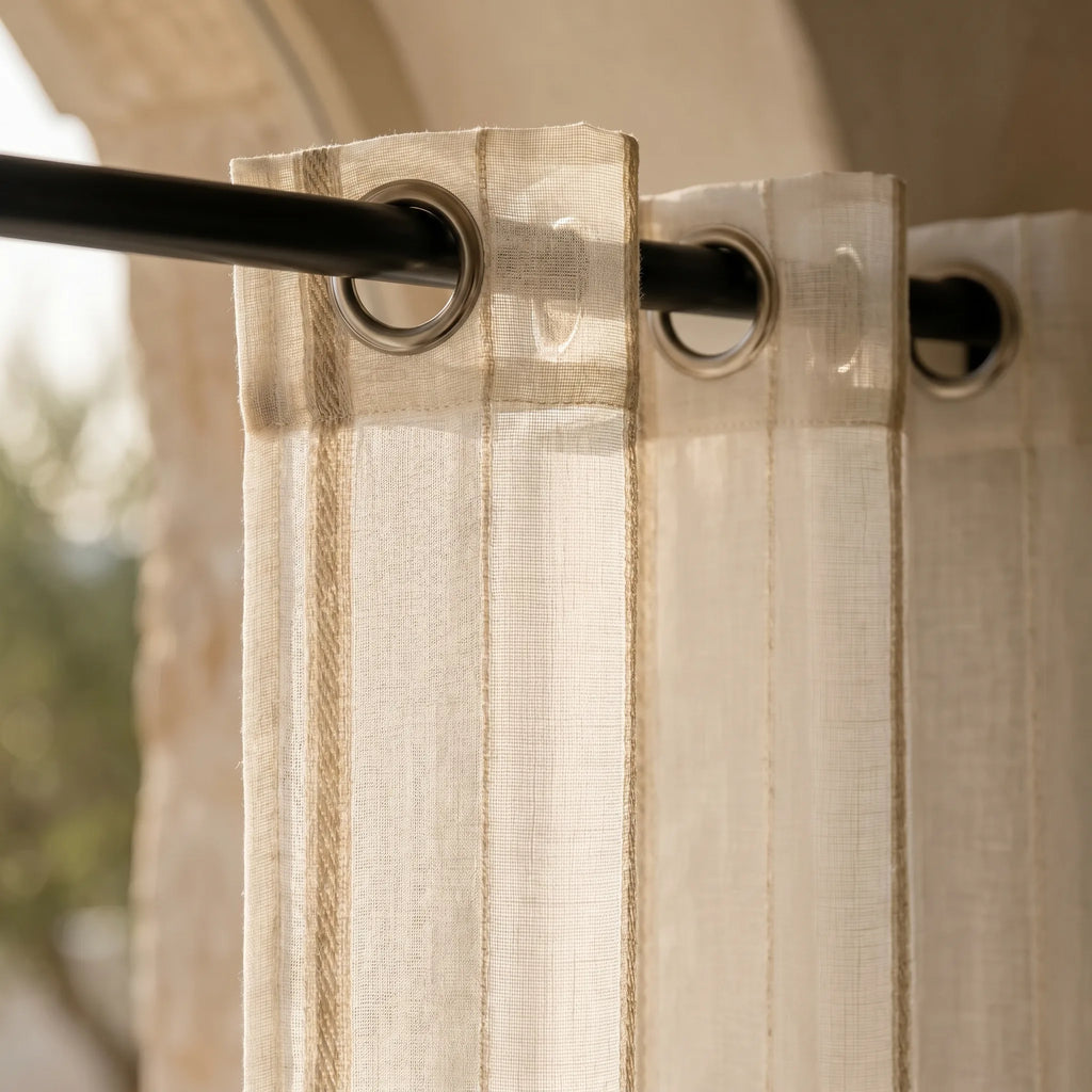 Rideau Voilage - Beige à Rayures - oeillets