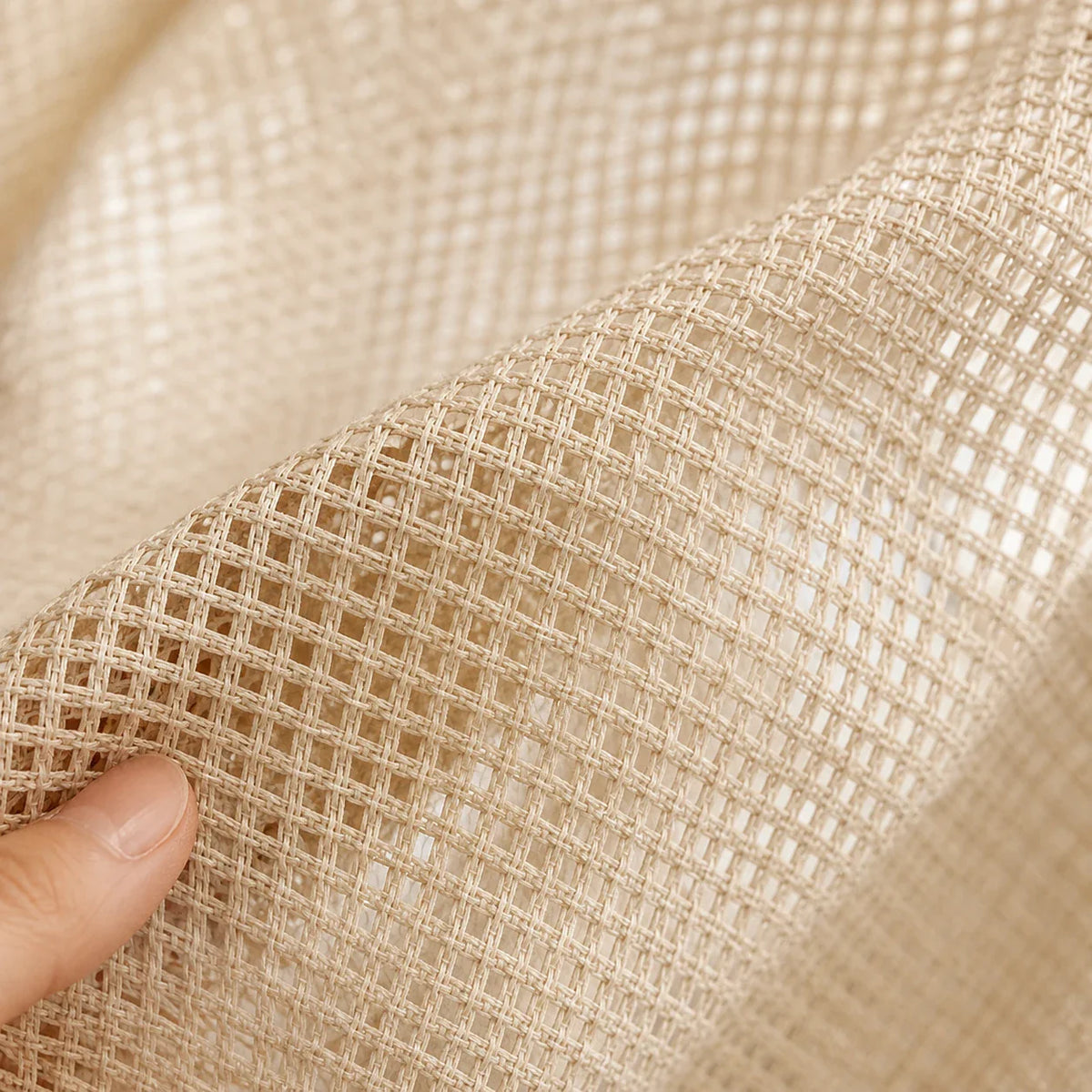 Rideau Voilage - Beige Tressé - détail de texture du tissu voilage