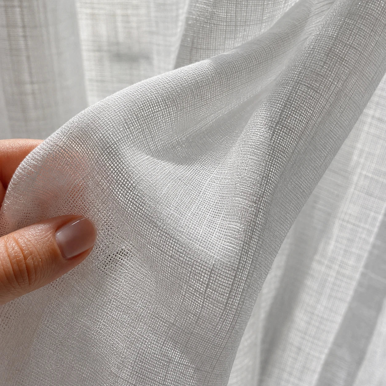 Rideau Voilage - Semi-Transparent Blanc - détail de texture du tissu voilage