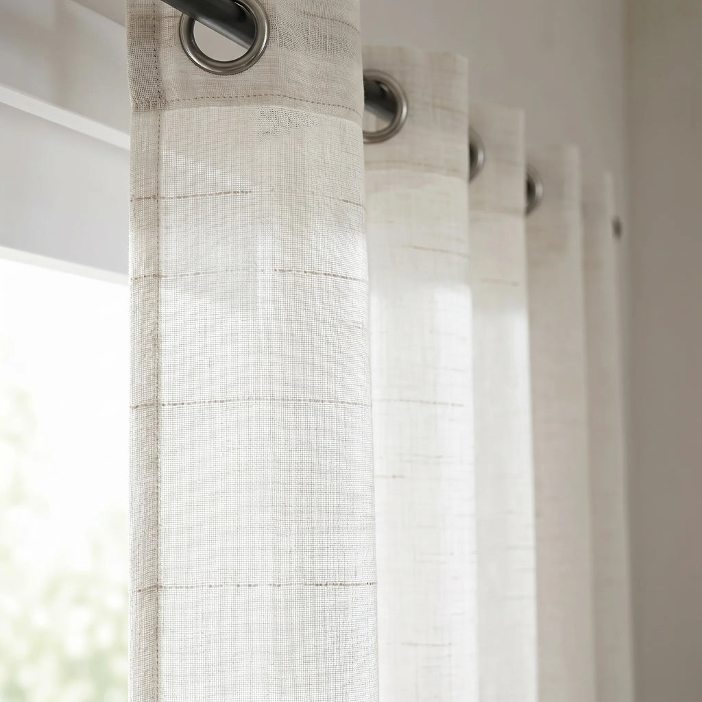 Rideau Voilage - Blanc Et Beige - closeup
