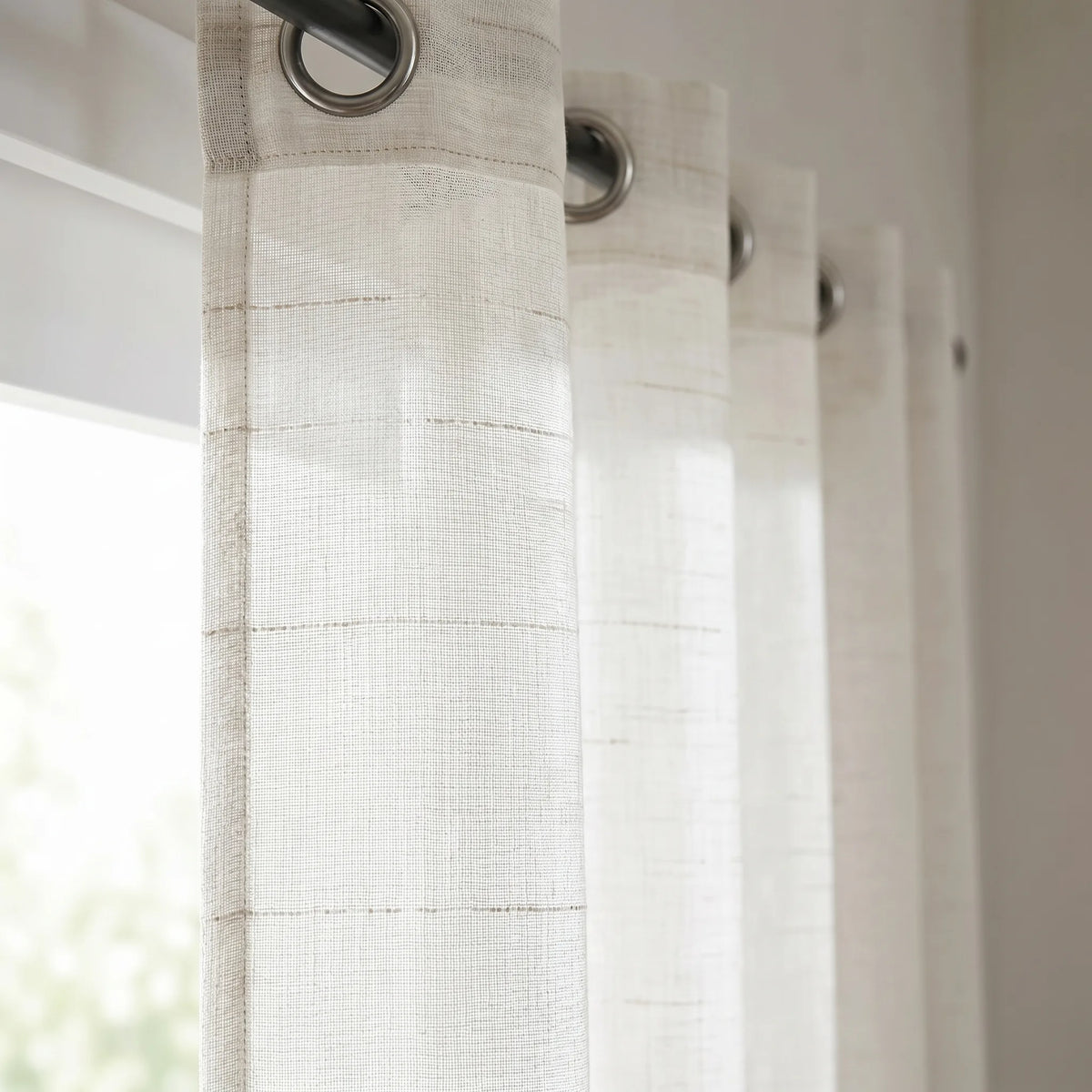Rideau Voilage - Blanc Et Beige - closeup