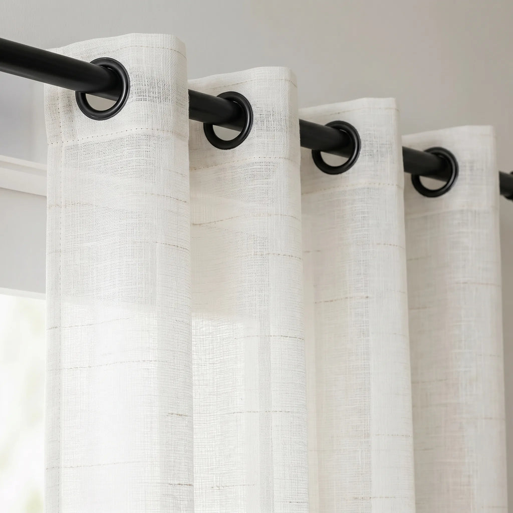 Rideau Voilage - Blanc Et Beige - oeillets