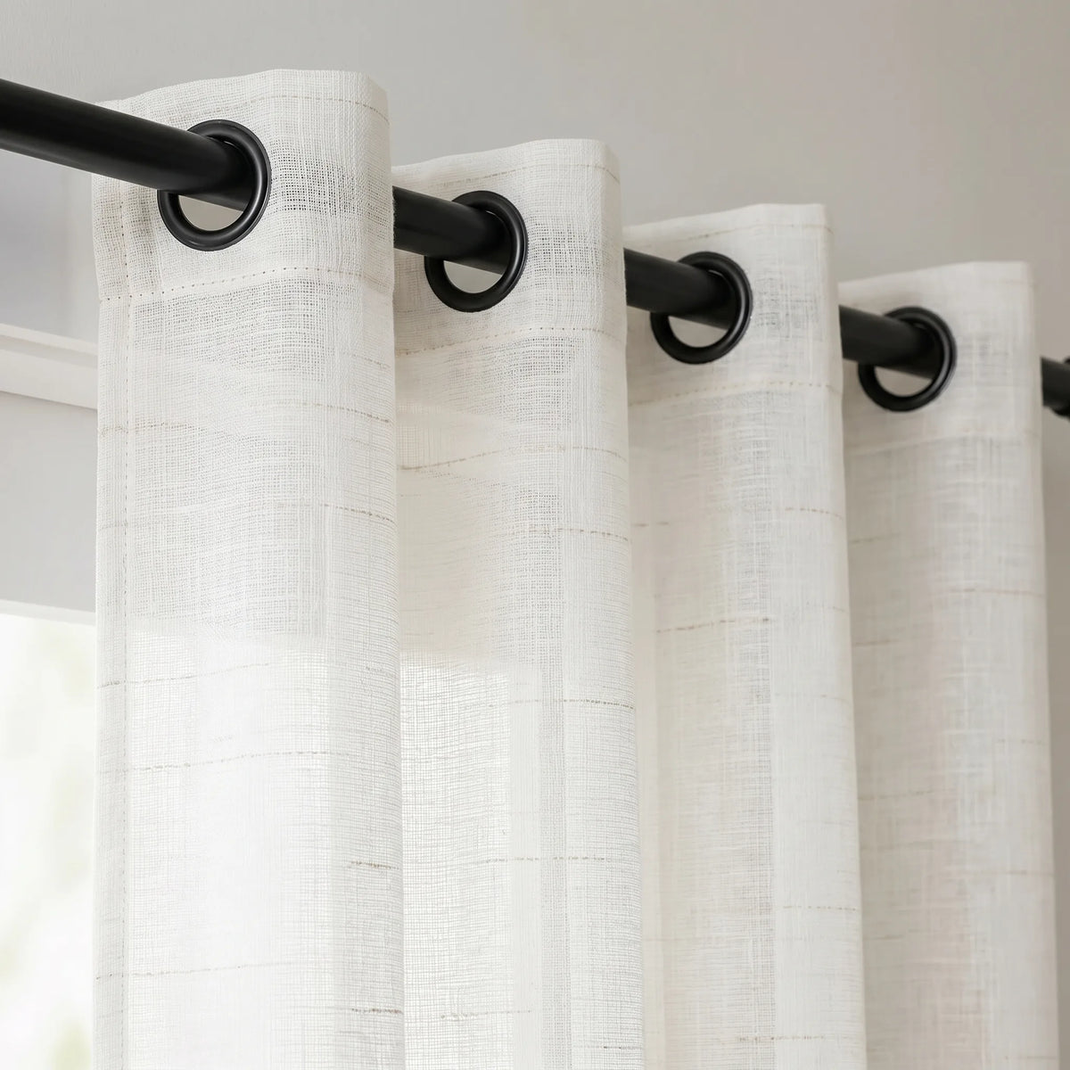 Rideau Voilage - Blanc Et Beige - oeillets