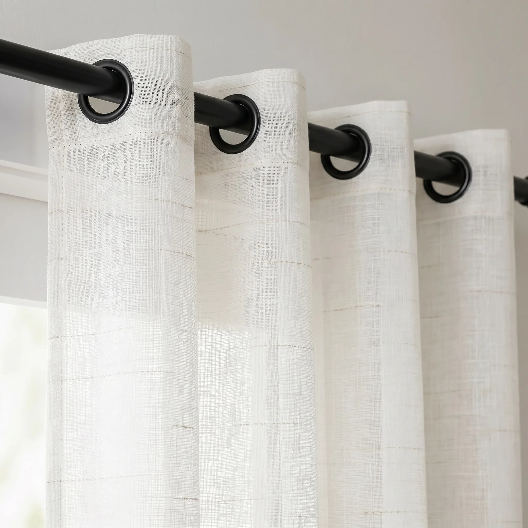 Rideau Voilage - Blanc Et Beige - oeillets