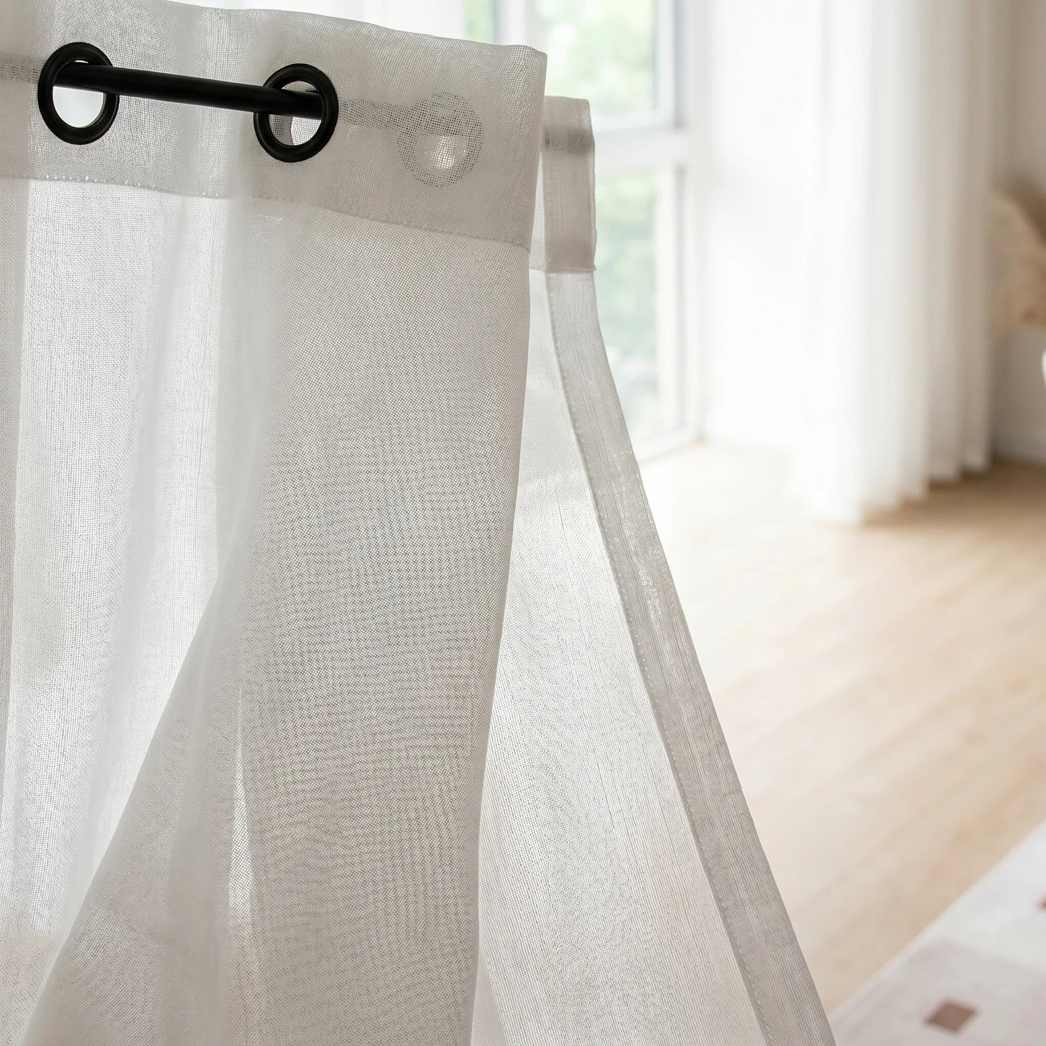 Rideau Voilage - Semi-Transparent Blanc - closeup