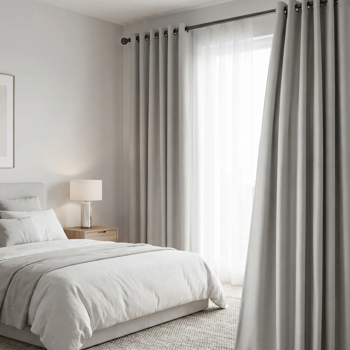 Rideaux Polyester Phonique Thermique Occultant Gris Clair - situation
