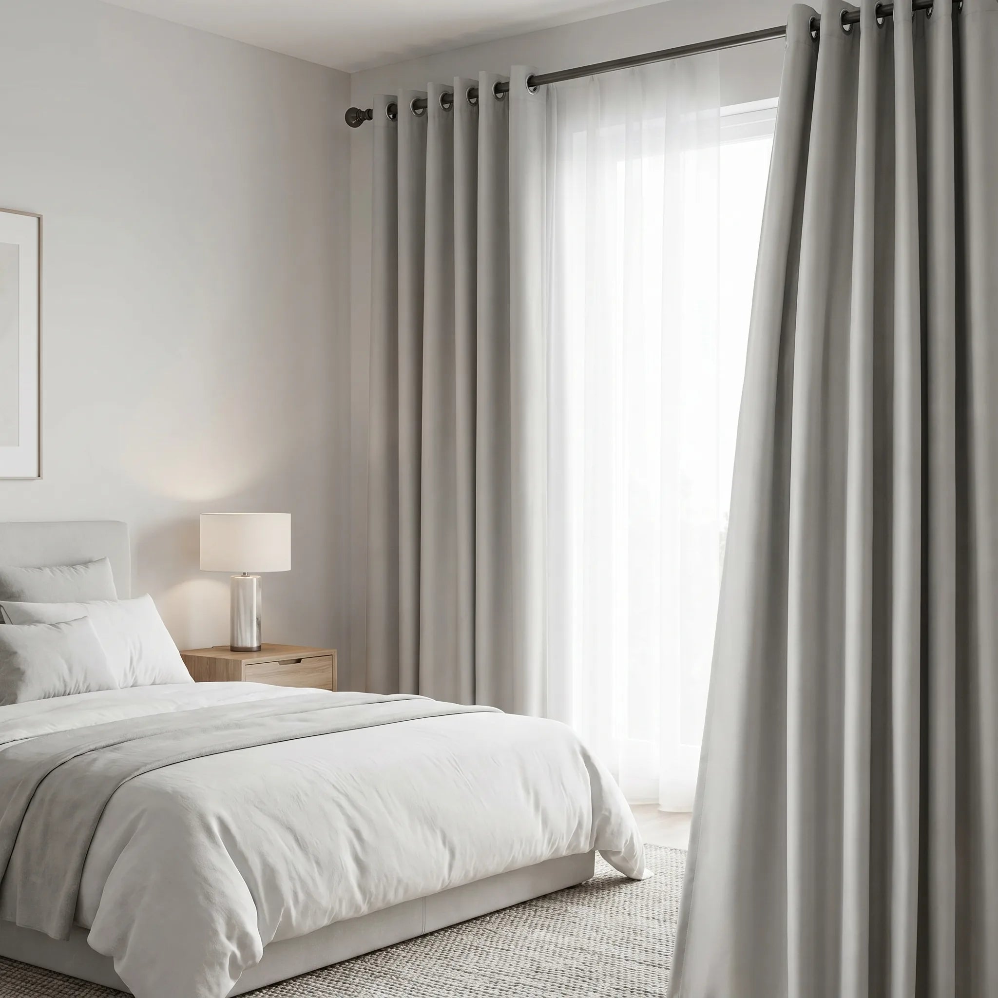 Rideaux Polyester Phonique Thermique Occultant Gris Clair - situation