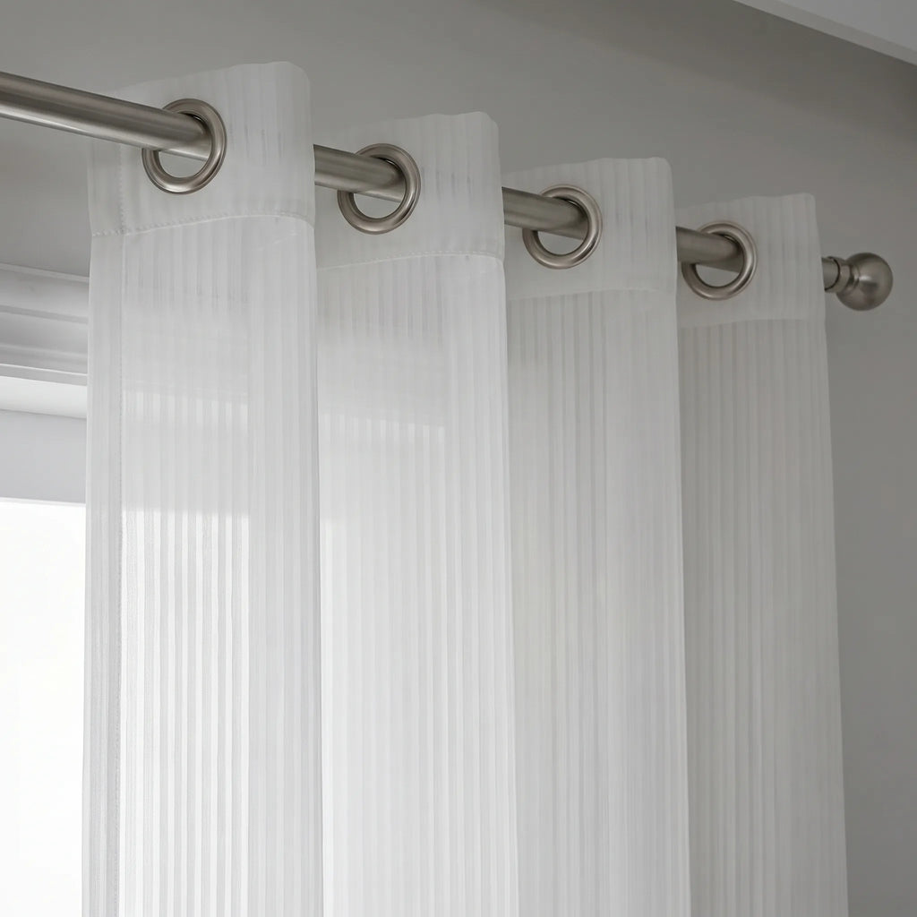 Rideaux Rayures Horizontales Blanc et Transparente AURÉïS - oeillets