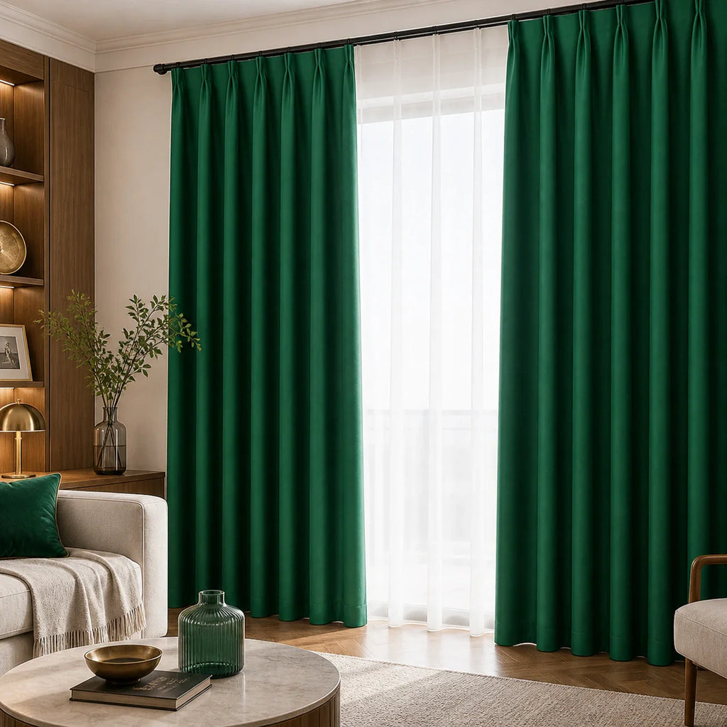 Rideaux thermique vert emeraude dans un salon haut de gamme