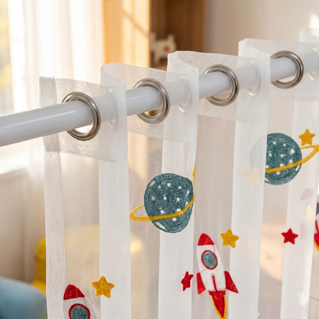 Rideaux voilage enfant – Espace cosmique - oeillets