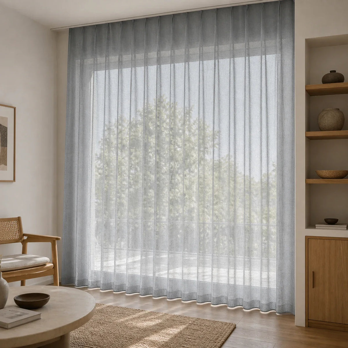 Rideau Lin - Voilage Gris Argenté - voilage installé dans un intérieur lumineux